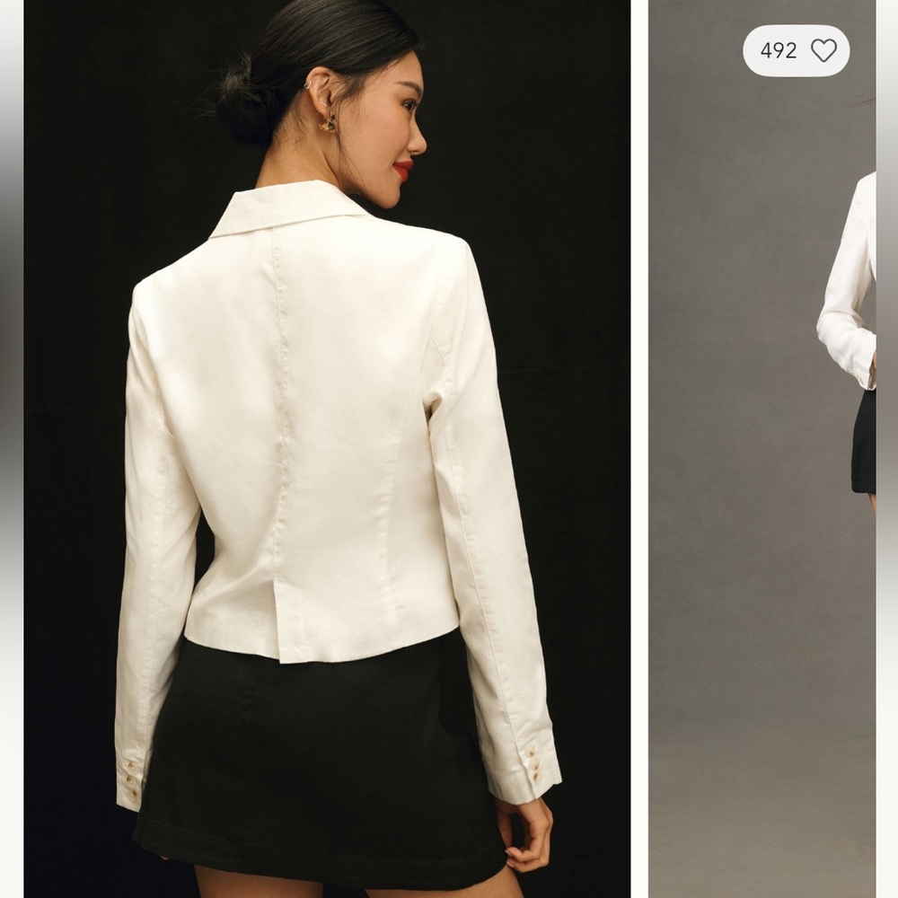 Anthropologie White light Denim cropped blazer - Picture 3 of 8